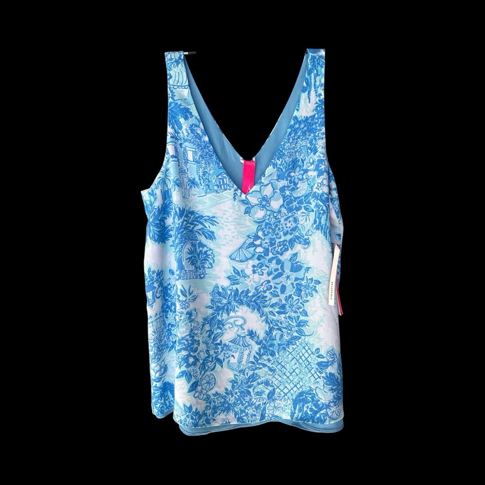 Lilly Pulitzer Blue and White Floral Reversible Tank Top Size XS (NWT)